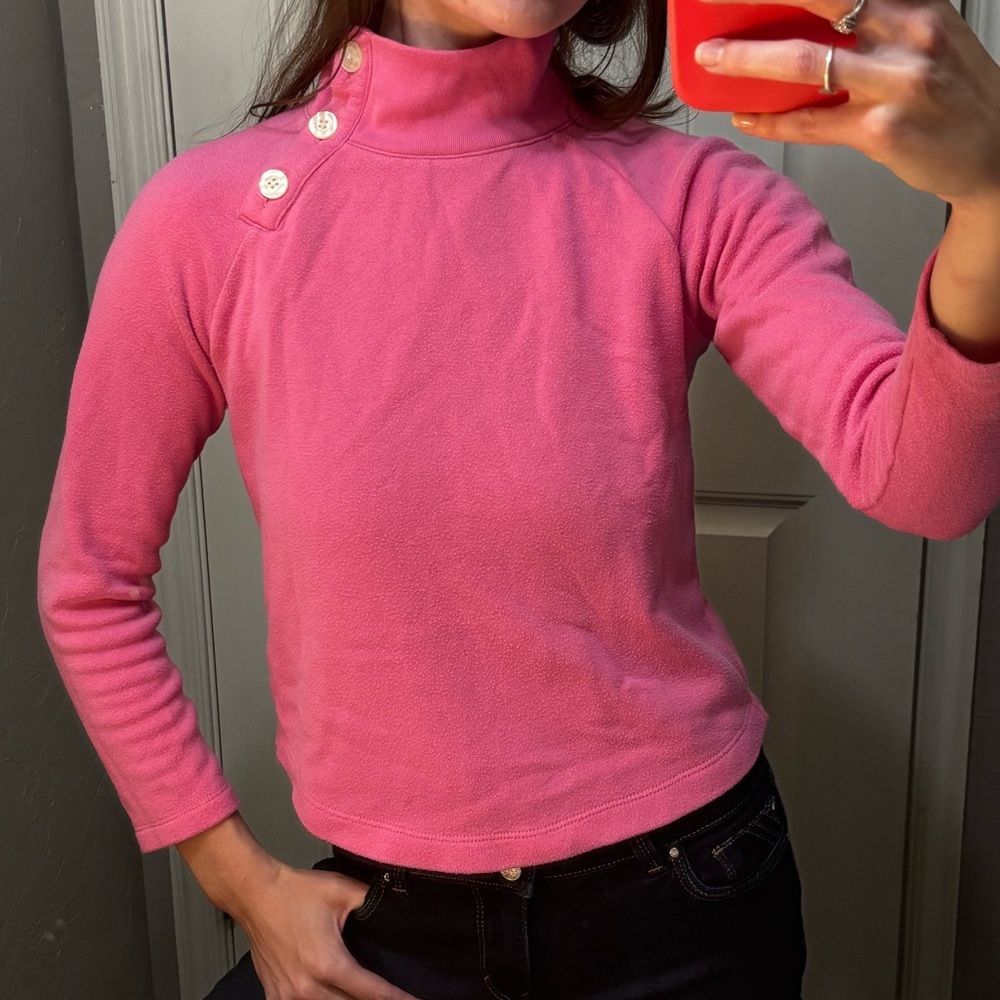 J. Crew Pink Pullover Turtleneck With Button Detailing and 3/4 Sleeves